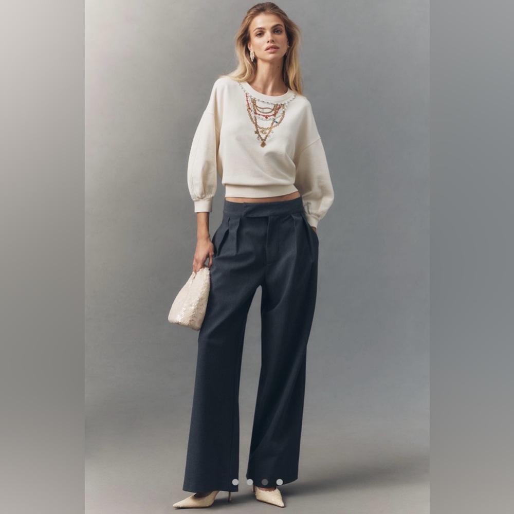 MWT Maeve Bubble Sleeve Crop Cotton Sweater L - Picture 3 of 9